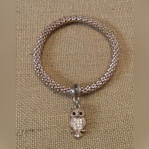 Rose Gold Mesh Stretchy Bracelet With Owl Charm.